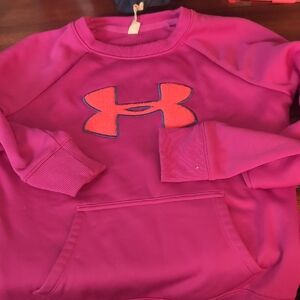 Under Armour Magenta Sweatshirt with Orange Logo Embroidered Navy Blue Edge